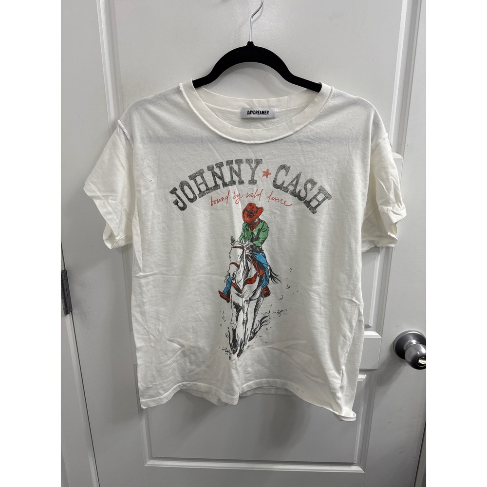 Daydreamer Johnny Cash Bound By Wild Desire Graphic T-Shirt White Womens XL USA